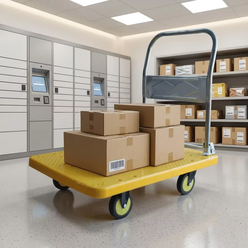 Heavy Duty Five Wheel Foldable Blue Black Plastic Platform Cart with Load Capacity for Storage and Industrial Use