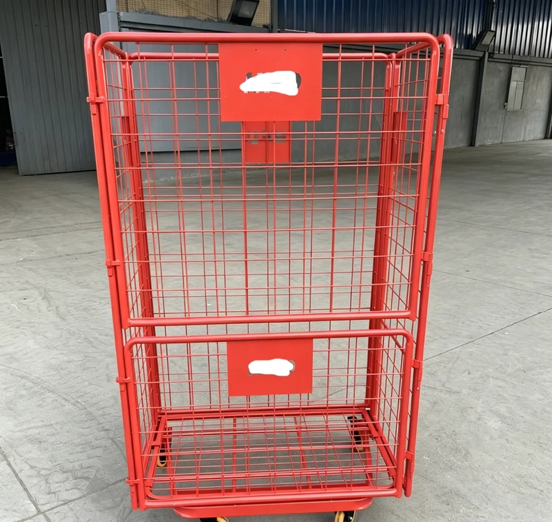 Heavy Duty Foldable Galvanized Steel Wire Mesh Roll Cage Trolley with Wheels for Warehouse Logistics Storage Material Handling