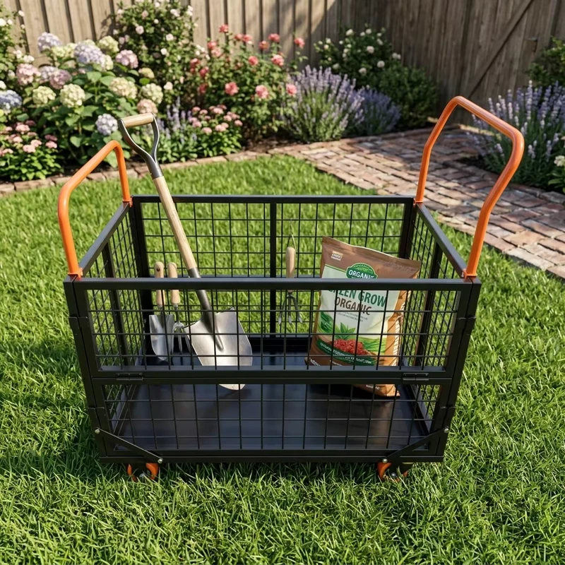 Heavy Duty Foldable Multi Function Utility Cart Garden Cart 4 Wheels Detachable Gardening Workshop Storage Material Handling
