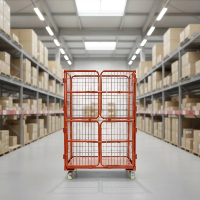 Heavy Duty Foldable Roll Cage Container with Removable Mesh Side 5.5mm Wire Diameter Buckle Closure