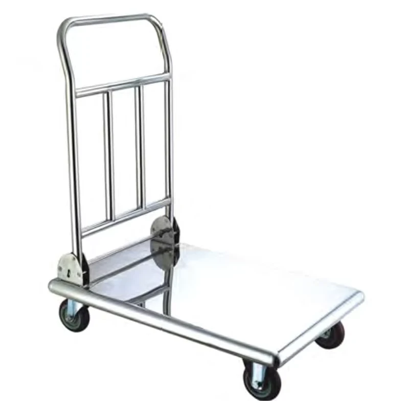 Heavy Duty Foldable Stainless Steel Hand Carts Trolley Push Warehouse Platform Shopping Cart for Supermarkets Kitchen Equipment