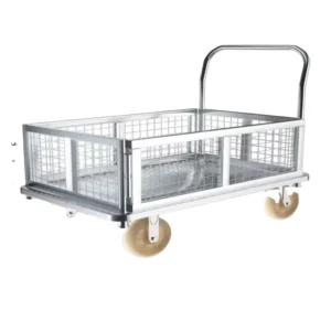 Heavy Duty Foldable Steel Wire Mesh Fence Hand Trolley Industrial Four-Wheel Platform Cart Caster Wheels