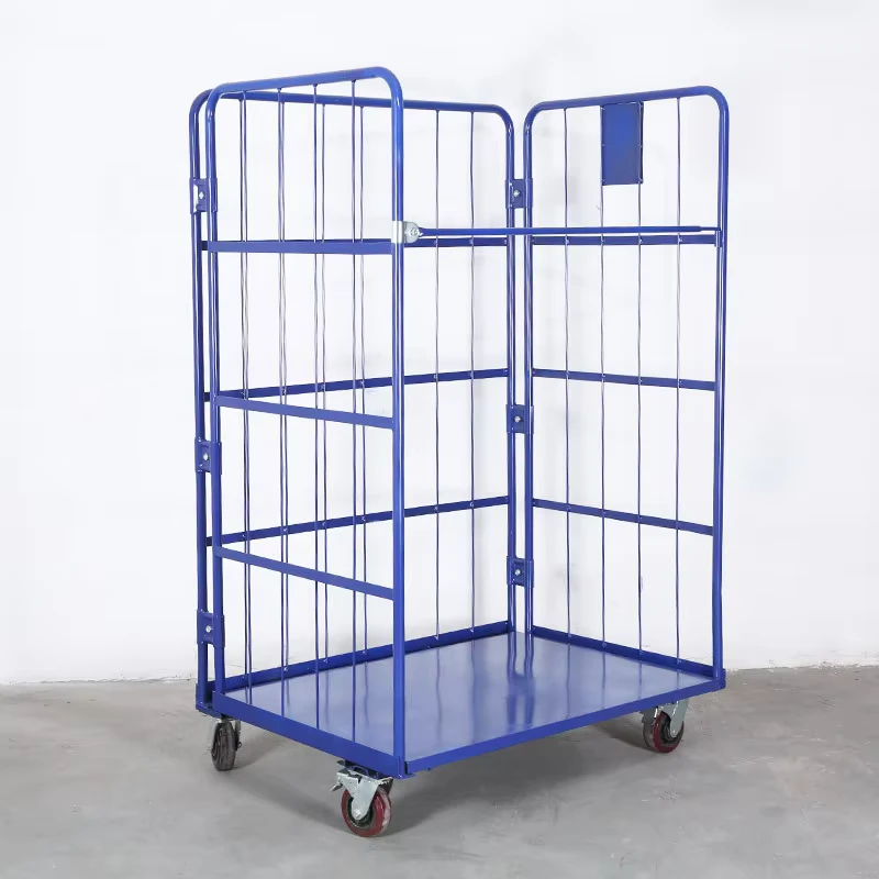 Heavy Duty Foldable Steel Wire Mesh Storage Roll Container Collapsible Hotel Laundry with Wheels and Pallet Roll Cage