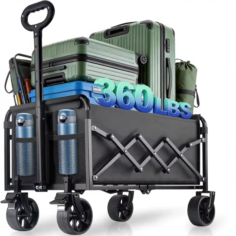 Heavy Duty Foldable Wagon Cart 360LBS Capacity with All Terrain Wheels for Camping and Shopping