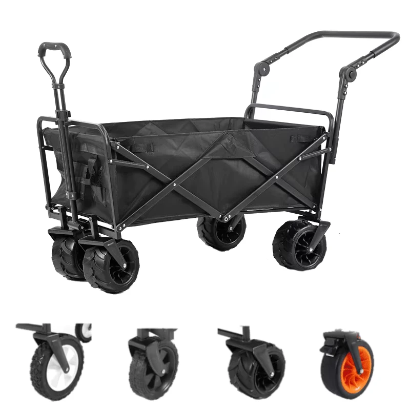 Heavy Duty Foldable Wagon with Large Capacity Collapsible Folding Utility Garden Cart with Big All Terrain Wheels Drink Holders