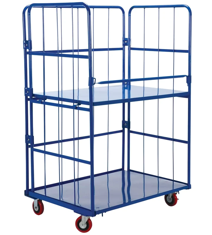 Heavy Duty Folded Steel Roll Container 2 Layer 1100 LBS Durable Roll Cage Pallet Trolley Logistics OEM Storage