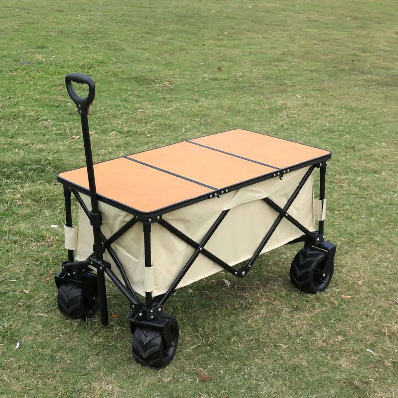 Heavy Duty Folding Camping Cart 80kg Load Capacity All Terrain Wagon With Brake for Outdoor Beach Garden Utility Trolley