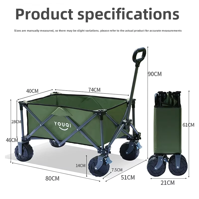 Heavy Duty Folding Camping Cart Carbon Steel 150kg Load All Terrain Wheels & Double Brakes for Camping Hiking Garden & Tools