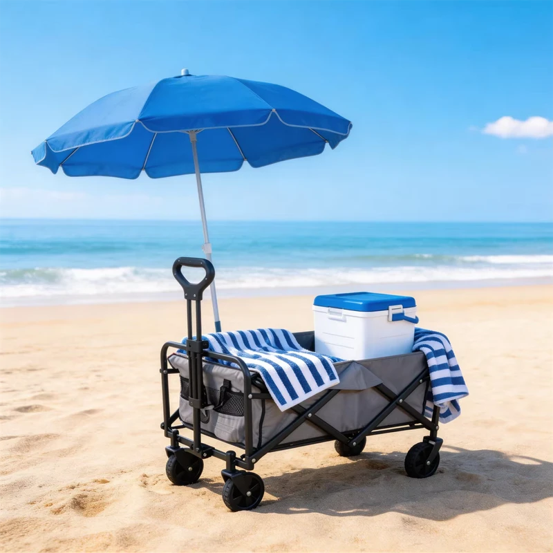 Heavy Duty Folding Camping Cart Portable Outdoor Utility Wagon with 5 inch Wheels for Beach Picnic & Camping
