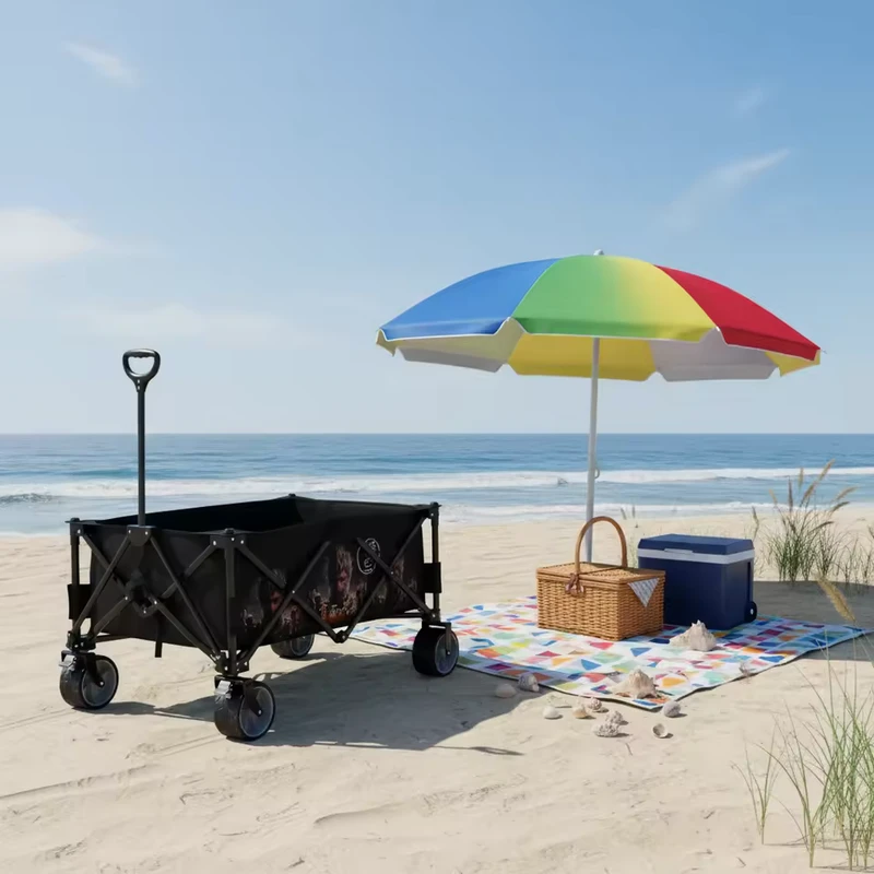Heavy Duty Folding Camping Wagon Cart 220lbs Capacity All Terrain Wide Wheels Utility Trolley for Garden Beach