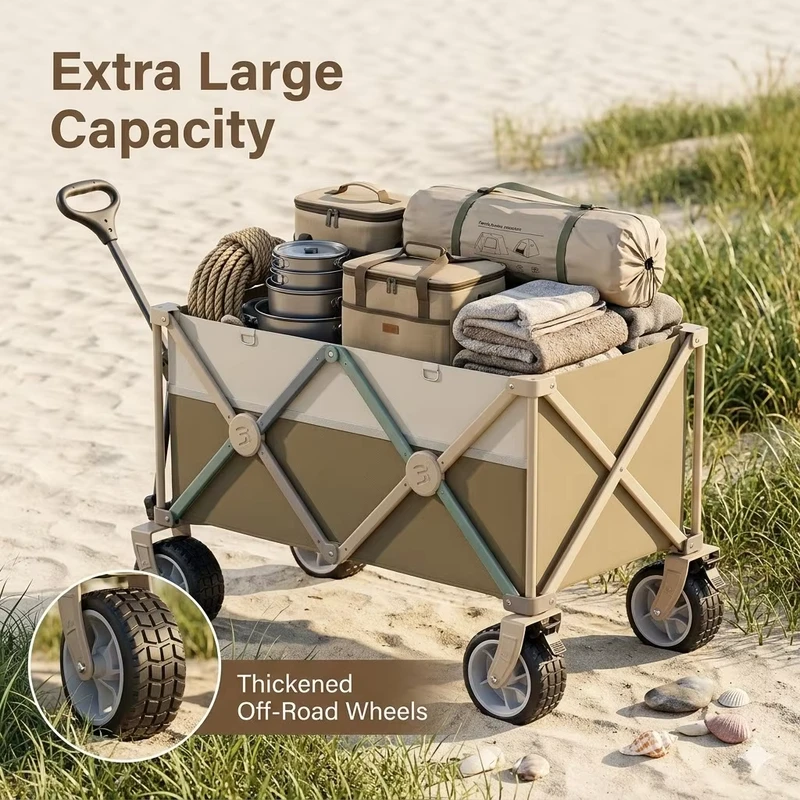 Heavy Duty Folding Camping Wagon Cart with All Terrain Wheels Portable Outdoor Beach Trolley Utility Garden Cart