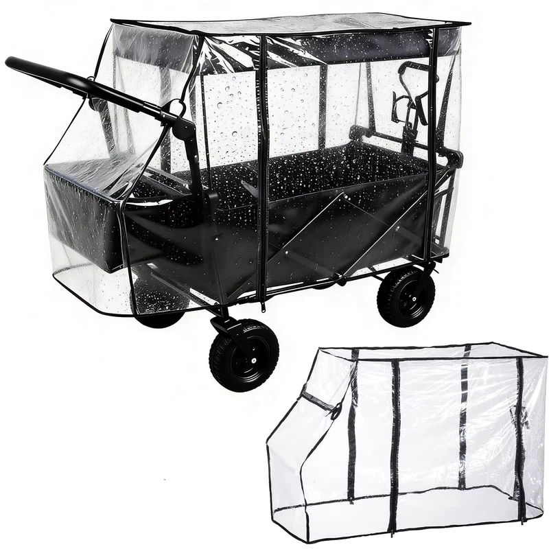 Heavy Duty Folding Camping Wagon Cart with Waterproof Rain Cover for Outdoor Beach Garden Use