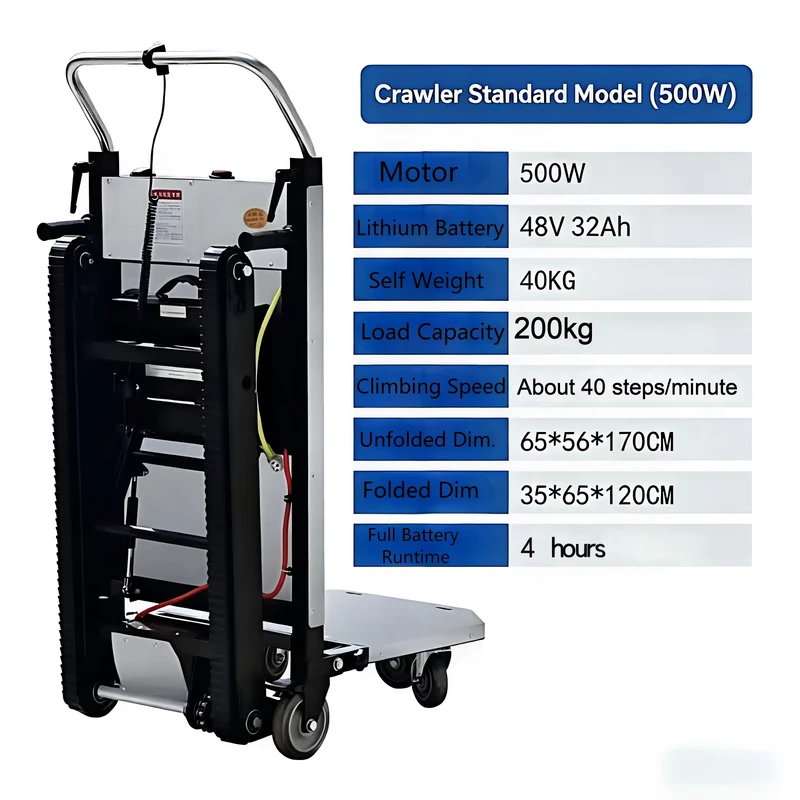 Heavy Duty Folding Electric Stair Climbing Hand Truck Trolley Cart Equipped with Battery Powered Motor for Home Warehouse Use