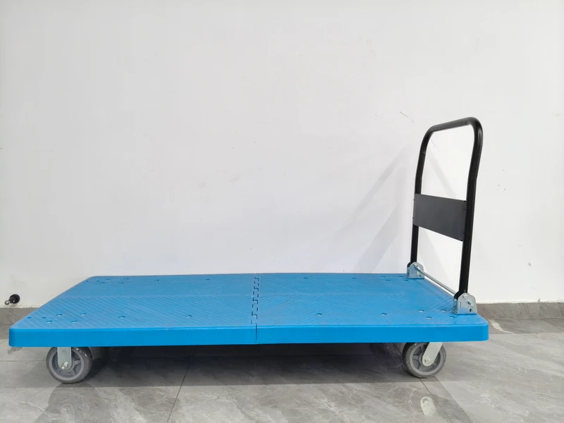 Heavy Duty Folding Plastic Platform Hand Trolley Cart Warehouse Transport Flat Dolly Cart With Silent Casters