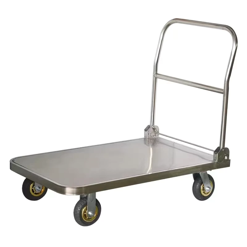 Heavy Duty Folding Platform Trolley Truck Silver Steel Stainless Transport Tool Carts for Hotel & Restaurant Supplies