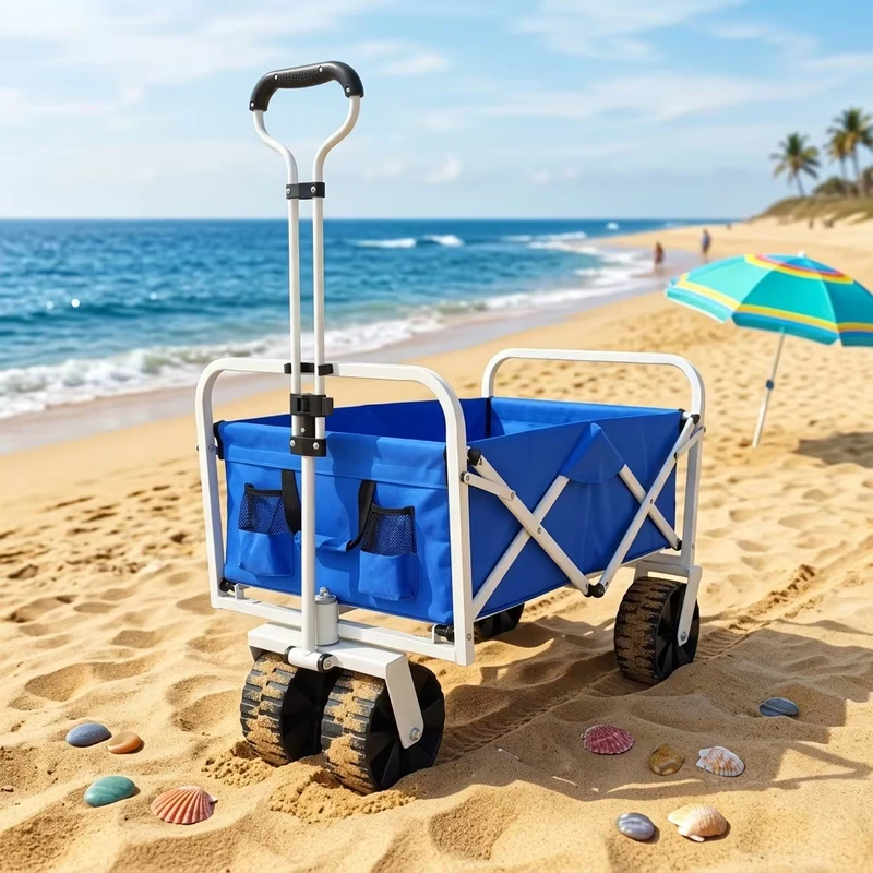 Heavy Duty Folding Shopping Cart Steel Four Wheel Wide Wheels Collapsible Design Customizable for Trolley for Beach