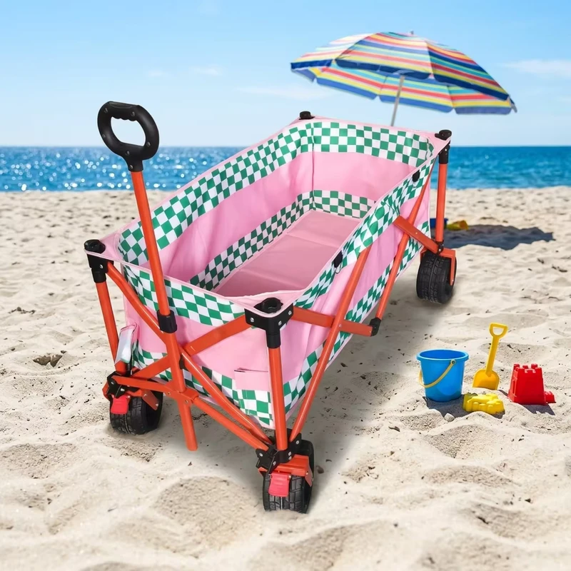 Heavy Duty Folding Wagon Cart 150kg Capacity Outdoor Utility Trolley Collapsible Garden Camping Cart Wagon Cart