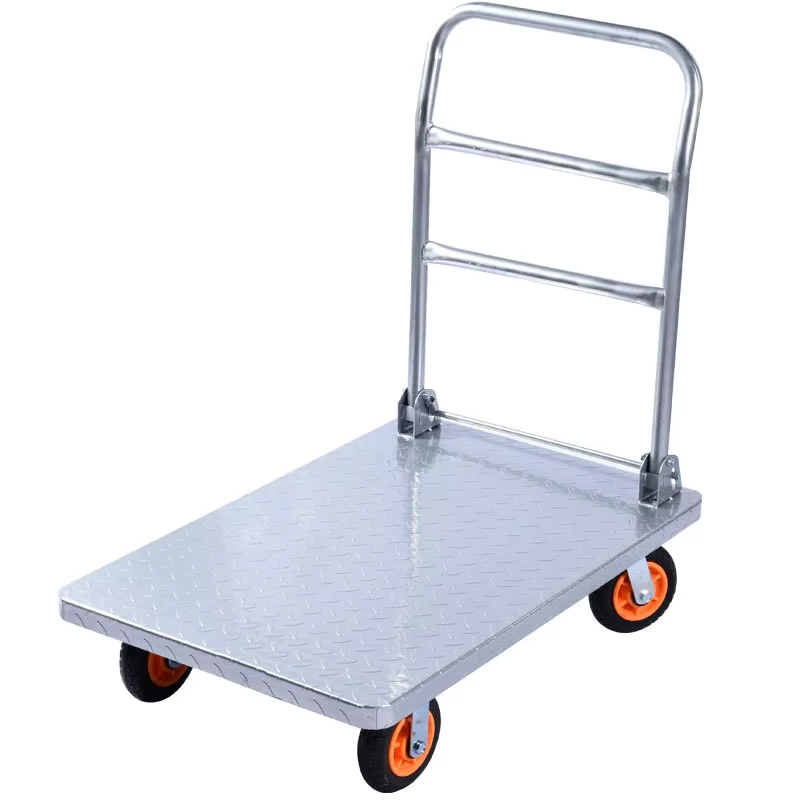 Heavy Duty Four Wheel Outdoor Cargo Cart Flatbed Trolley with Thickened Steel Plate Mute Folding Pull Cart for Hand Carts &