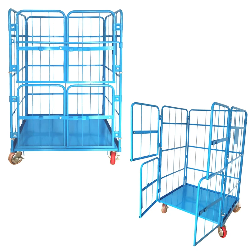 Heavy Duty Four Wheel Stainless Steel Mesh Roll Cage Trolley Cart Storage Industrial Shopping Supermarket Warehouse