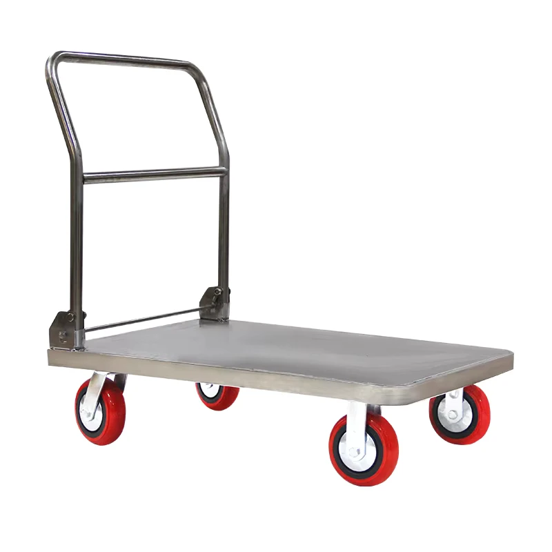 Heavy Duty Four Wheel Transport Tool Carts Storage Rolling Grocery Cart Stainless Steel Platform Hand Trolley Foldable Hand