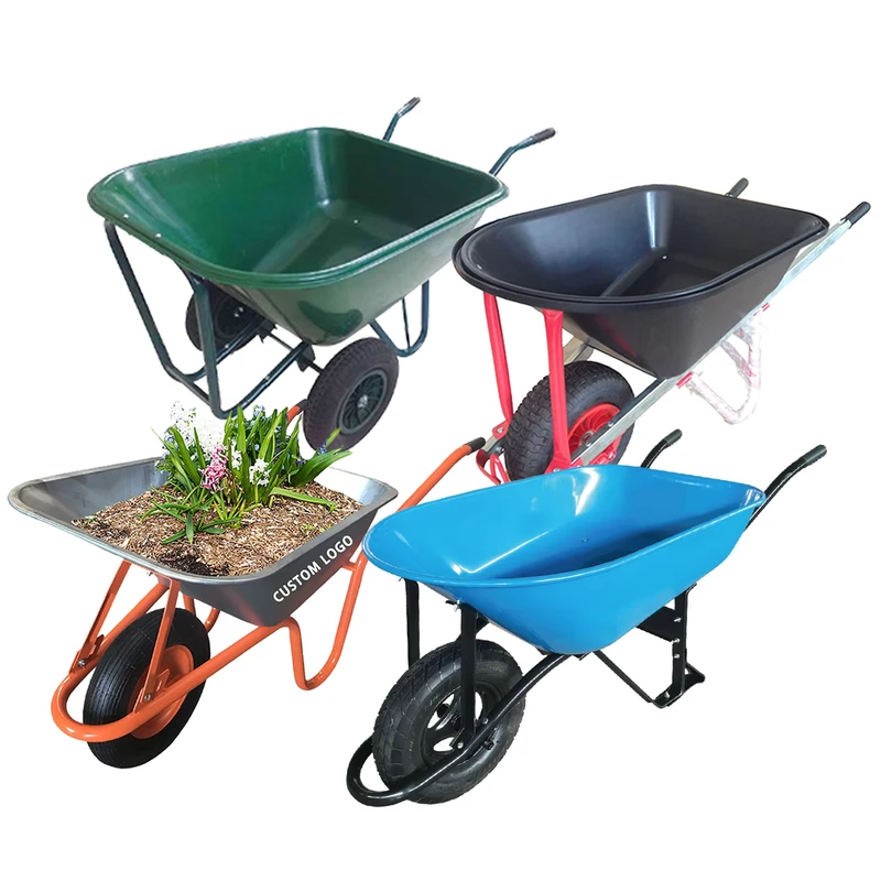 Heavy Duty Garden Wheel Barrow Metal Plastic Wheelbarrow for Construction Industrial Transport Trolley Cart