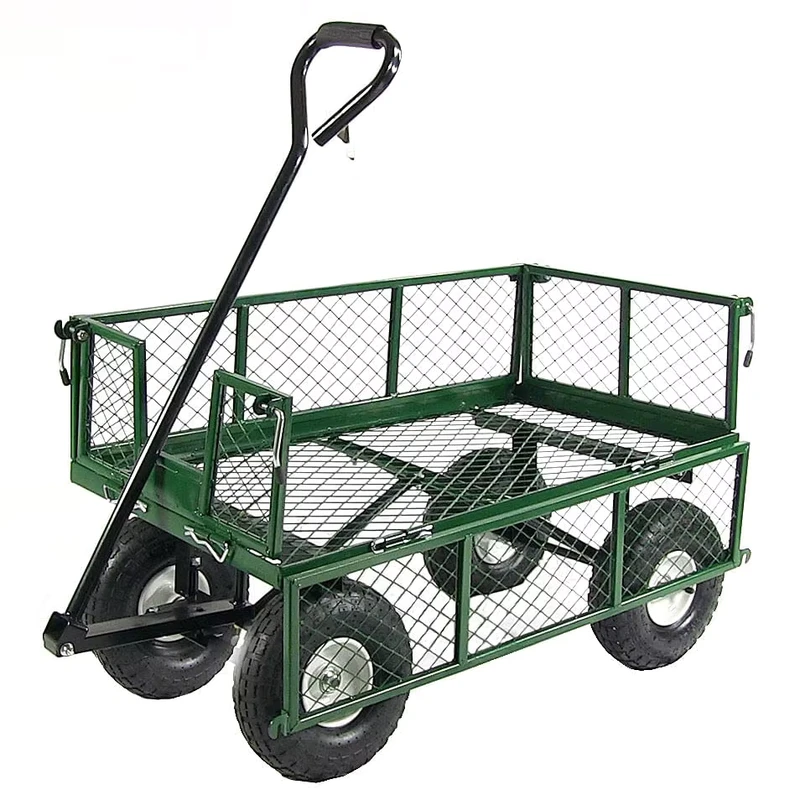 Heavy Duty Home Garden Wagon Cart Garden Hand Trolley 3.50 4 Pneumatic 4 Wheel Platform Cart with Wheel Fold Cart