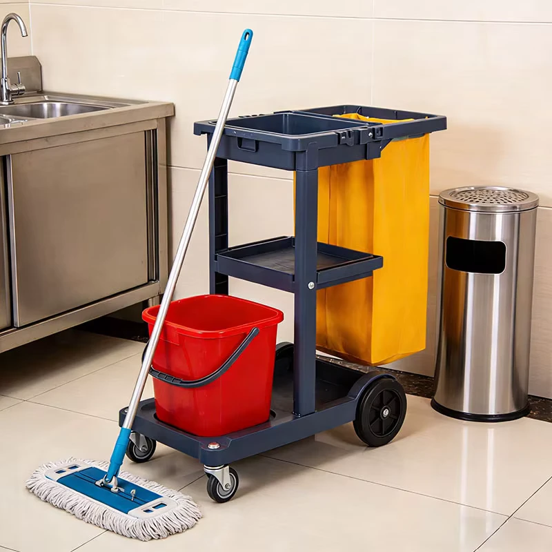 Heavy Duty Hotel Housekeeping Cart Industrial PP Plastic with 4 Swivel Wheels 3 Tier Organization