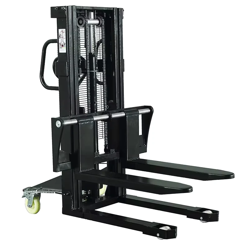 Heavy Duty Hydraulic Lifter Manual Forklift Stacker with 1-2 Ton Load Capacity for Warehouse Material Handling