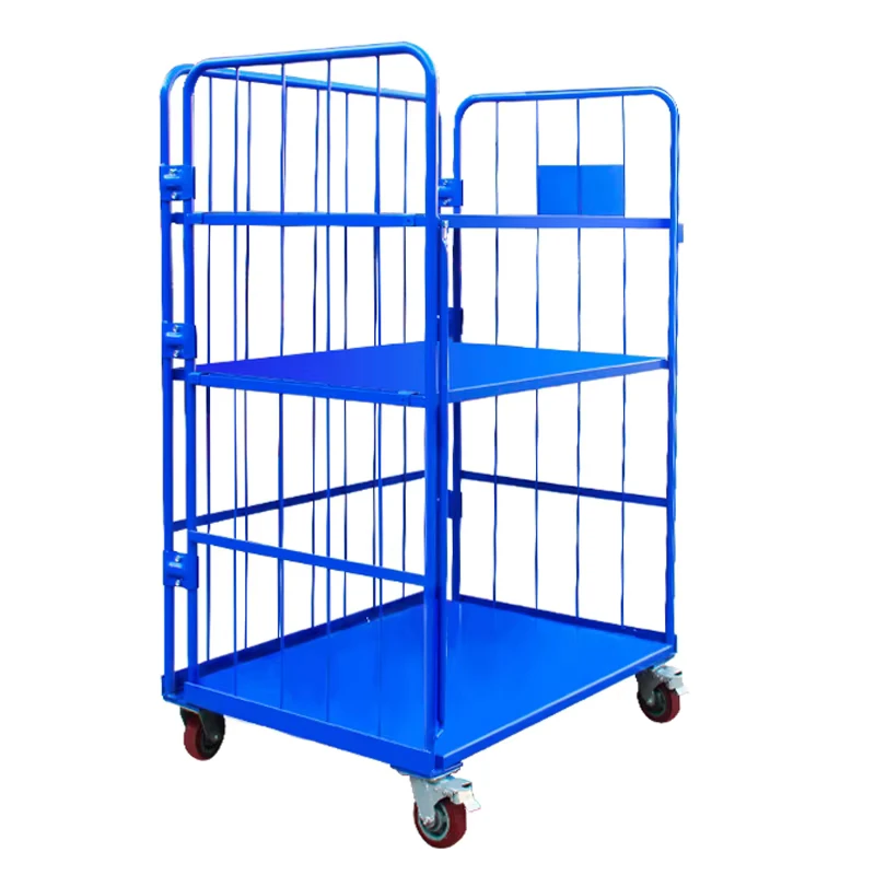 Heavy Duty Industrial Four Wheel Steel Trolley Cage Electrostatic Powder Coating OEM Customizable Material