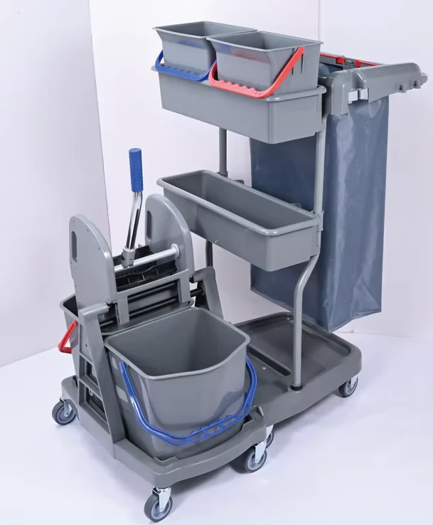 Heavy Duty Industrial PP Janitor Cart with Durable Polyester Bag Wringer Trolley Hotel Hospital Supermarket H0342