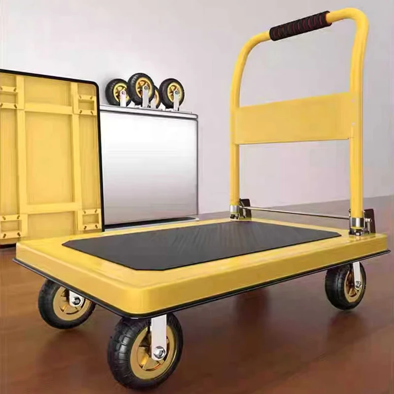 Heavy Duty Industrial Shopping Foldable Plastic Platform Trolley Four Wheel Handle Anti-Collision