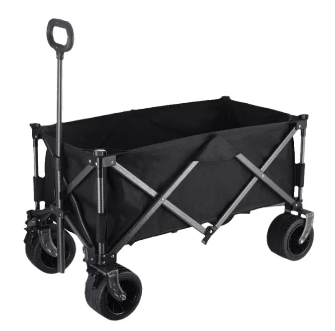 Heavy Duty Large Capacity Four Wheel Black Fabric Hand Pushed Camping Cart Portable Picnic Camping Wagon Foldable Camping