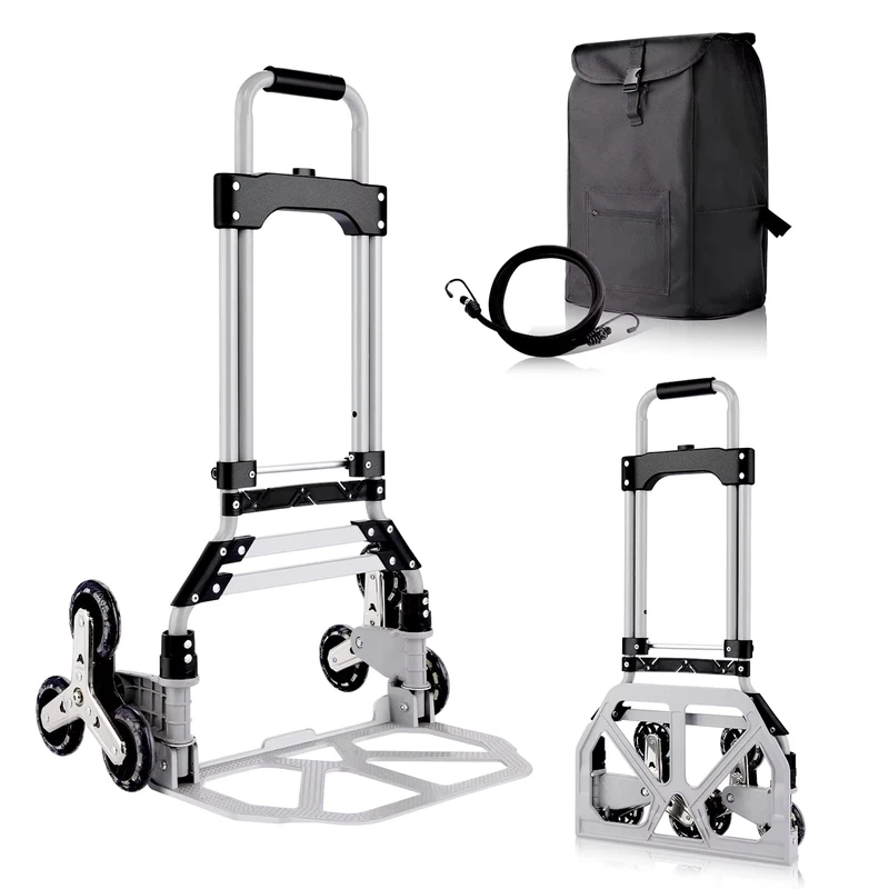 Heavy Duty Load Capacity 180 Lbs Aluminium Foldable Climbing Shopping Trolley Truck 6 Wheels Hand Cargo Luggage Transport Cart
