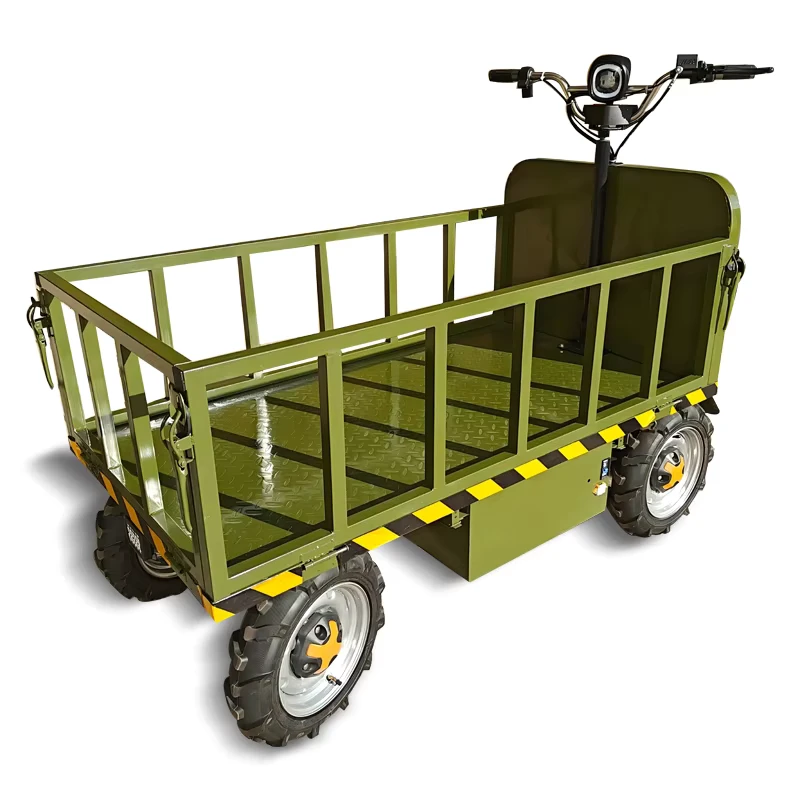 Heavy Duty Load Capacity 2200lbs Disc Brake Electric Flatbed Trolley Cart with Metal Construction for Industrial Goods Transport