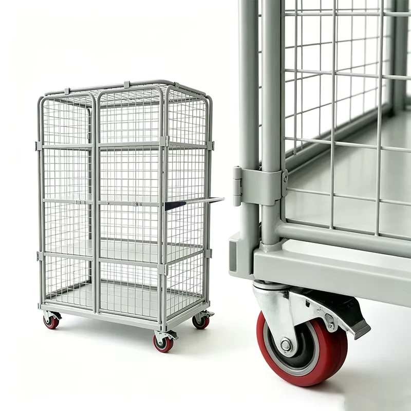 Heavy Duty Lockable Mesh Cage Trolley with Solid Steel Shelves