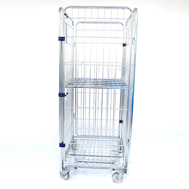 Heavy Duty Logistic Zinc Plated 4 Side Wire Warehouse Storage Mesh Roll Cage Trolley Cart