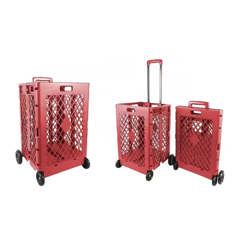 Heavy Duty Mesh Design Supermarket Shopping Cart PP Material Folding Luggage Trolley Cart