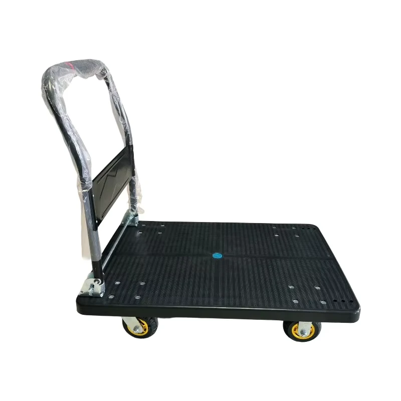 Heavy Duty Metal 4-Wheel Foldable Lightweight Flatbed Cart with Double Bar for Hand-Pull Transport and Tool Storage