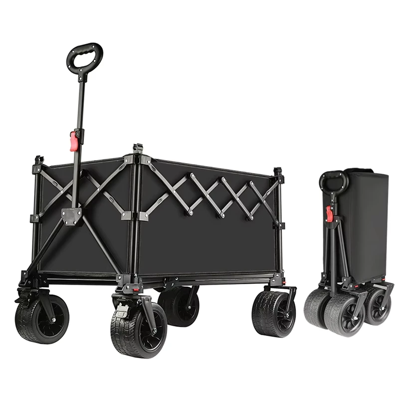 Heavy Duty Metal Camping Trailer Extra Large Outdoor Cart Foldable Swivel Wheel Portable Picnic Camping Cart Black Adjustable