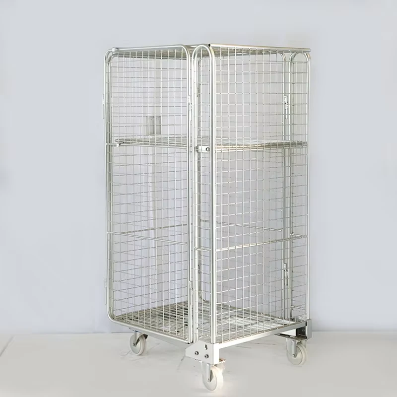 Heavy Duty Metal Logistics Transfer Vehicle Storage Cage Trolley ODM Warehouse Wire Container Mezzanine Rack Carton Stackable