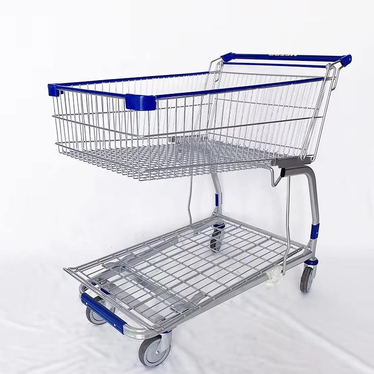 Heavy Duty Metro Hypermarket Trolley 2 tier Steel Shopping Trolley Cart