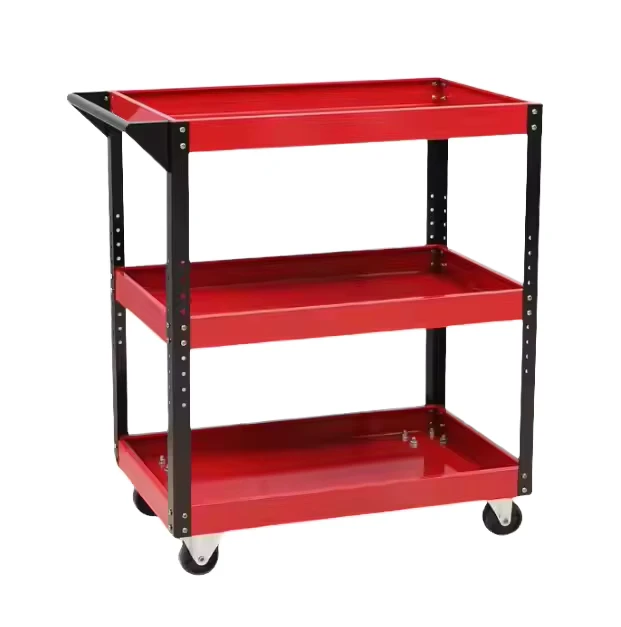 Heavy Duty Mobile Service Cart with Three Shelves for Garage Organization