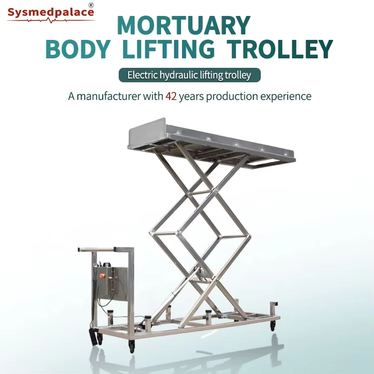 Heavy Duty Mortuary Body Lifter Adjustable Height Hydraulic Cadaver Lifting Trolley for Morgue Cold Storage Room