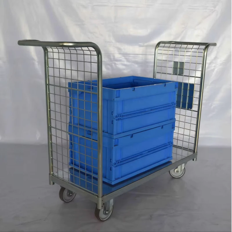 Heavy Duty Multi Functional Flatbed Cart Collapsible Enclosed Steel Handcart Cage Foldable Push Truck for Cargo Storage