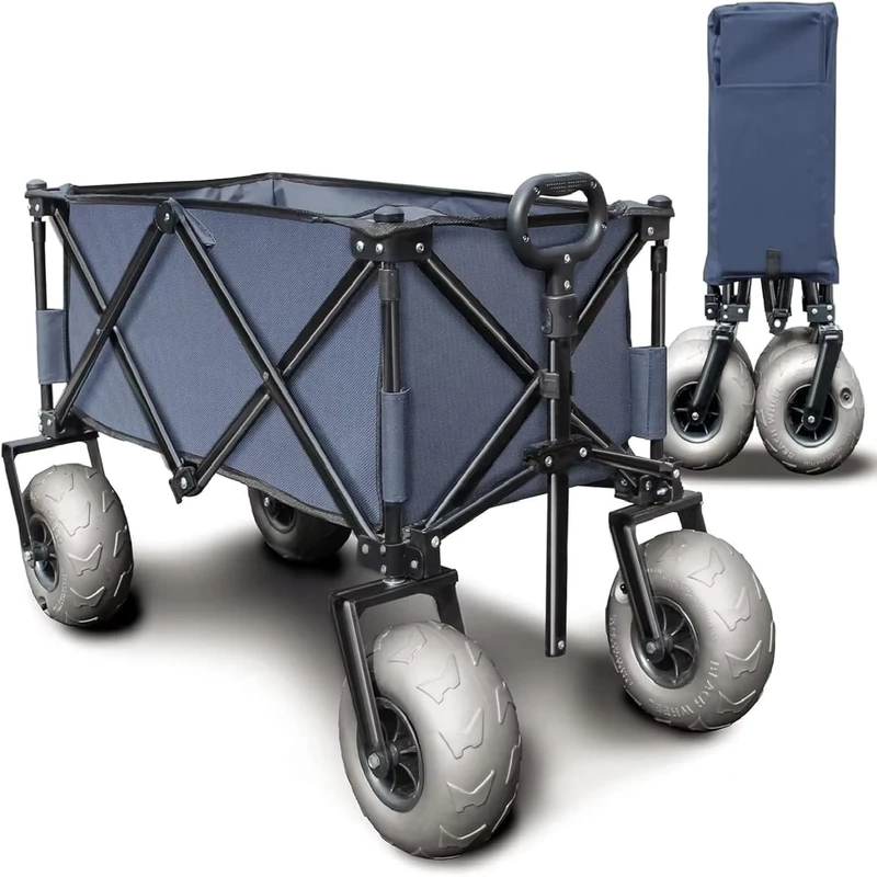 Heavy Duty Outdoor Camping & Beach Folding Wagon Cart Stainless Steel Collapsible Camping Trolley for Beach Use
