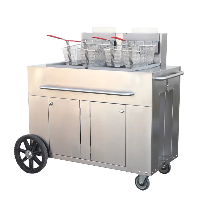 Heavy Duty Outdoor Gas Deep Fryer Cart Stainless Steel Commercial Mobile Frying Station for Catering