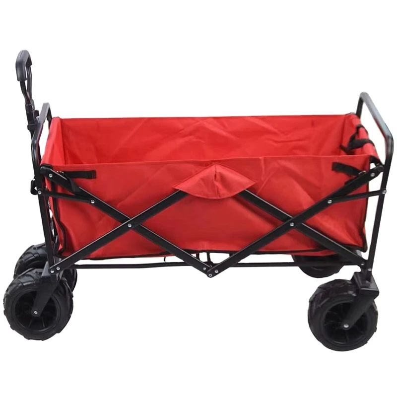 Heavy Duty Outdoor Picnic Folding Trolley 4 Big Wheels Chrome Plated Wear Resistant Hand Cart for Beach Utility