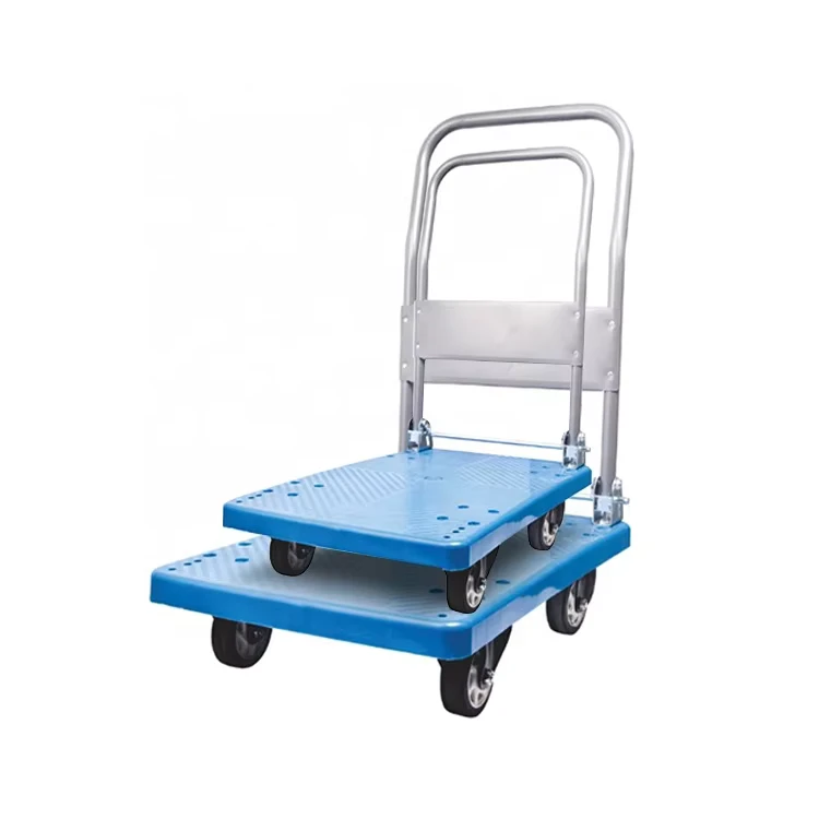 Heavy Duty Plastic Foldable Push Warehouse Platform Hand Cart Trolley Shopping Cart Supermarket Shopping Cart