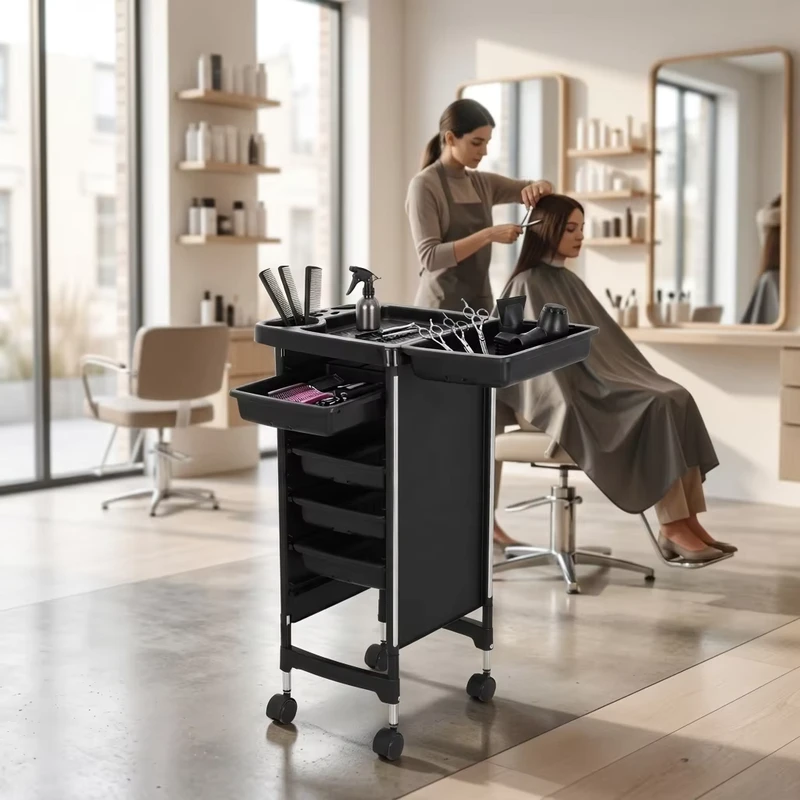 Heavy Duty Plastic Hair Salon Trolley with Hair Dryer Holder Multipurpose Rolling Salon Tools Organizer Trolley