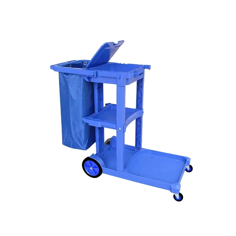 Heavy Duty Plastic Housekeeping Janitor Cart Tool Carrier Hand Push Utility Cleaning Cart Hotel Janitor Support Caddy